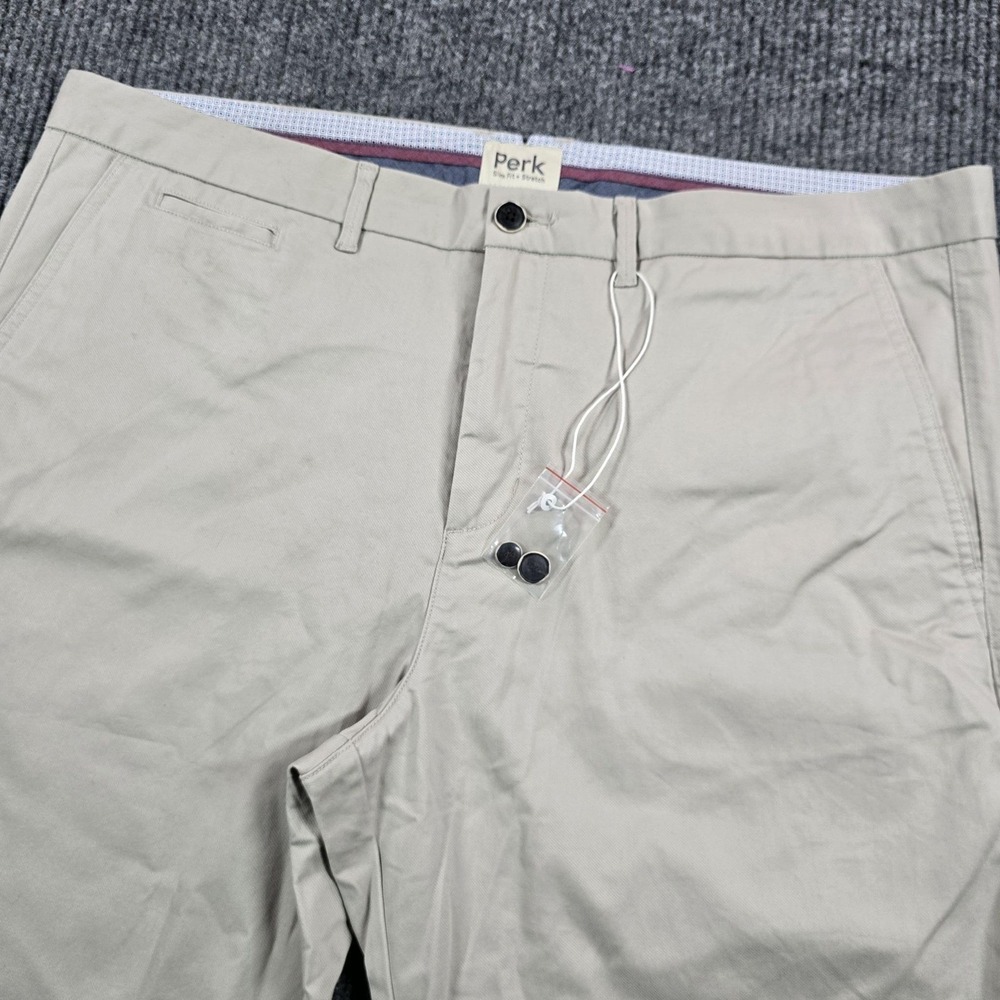 Perk Pants Mens 42x32 Beige Slim Fit Stretch Chino Casual Cotton Blend